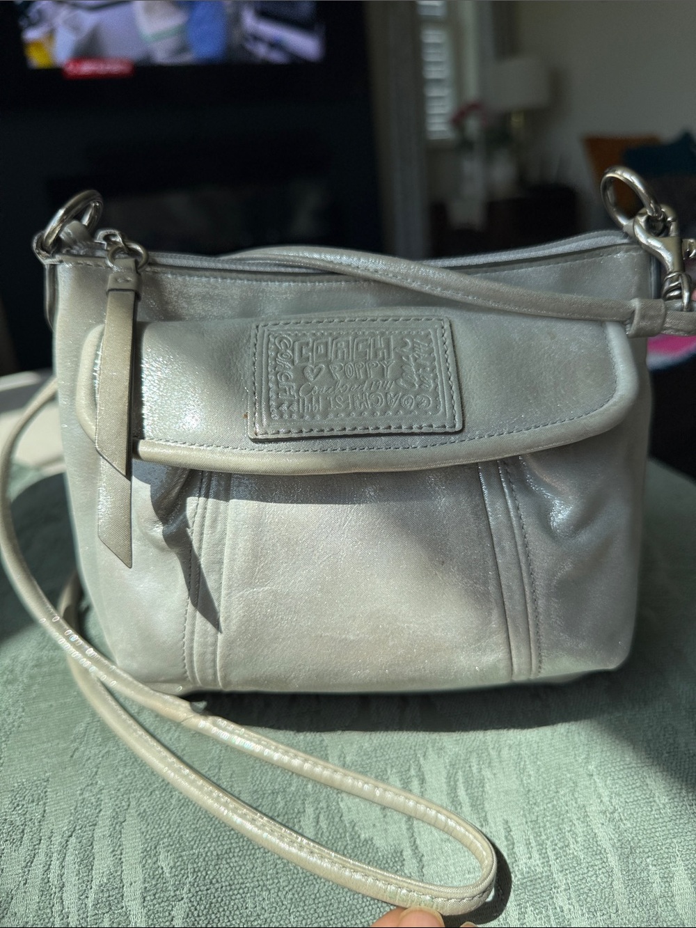 Coach Silver metallic poppy legacy Leather Crossbody Bag